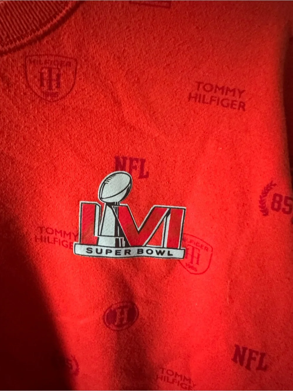 Tommy Hilfiger Red Super Bowl LVI Patch Crewneck Sweater